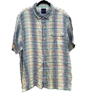 Tommy Bahama 100% Linen Blue White Orange Button‎ Down Shirt Size XXL